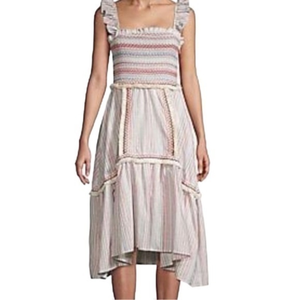 ANTHROPOLOGIE ALLISON NEW YORK SMOCKED STRIPPED MIDI DRESS SIZE SMALL